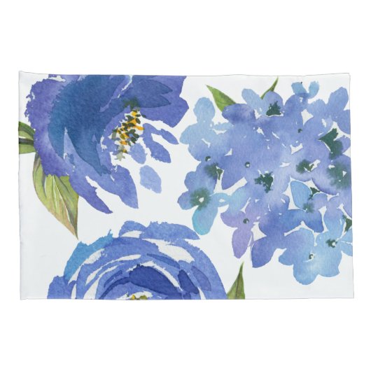 ブルーエレガントフローラ牡丹とストライプ 枕カバー (裏面-右)