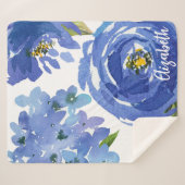 ブルーエレガントフローラ牡丹ウォーターパーソナライズされたカラー シェルパブランケット (正面(横))