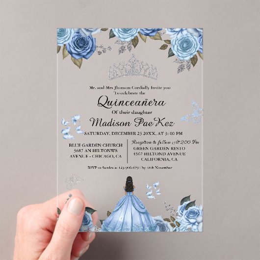 ブルーエレガントフローラ王室のバタフライキンセアニェラ アクリル招待状 (インサイチュ (ポータブル))