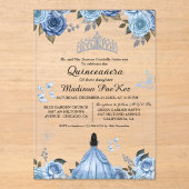 ブルーエレガントフローラ王室のバタフライキンセアニェラ アクリル招待状 (正面)