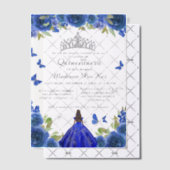 ブルーエレガントフローラ王室のバタフライキンセアニェラ ベラム紙招待状 (オフセット (招待状))