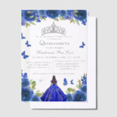 ブルーエレガントフローラ王室のバタフライキンセアニェラ ベラム紙招待状 (オフセット)