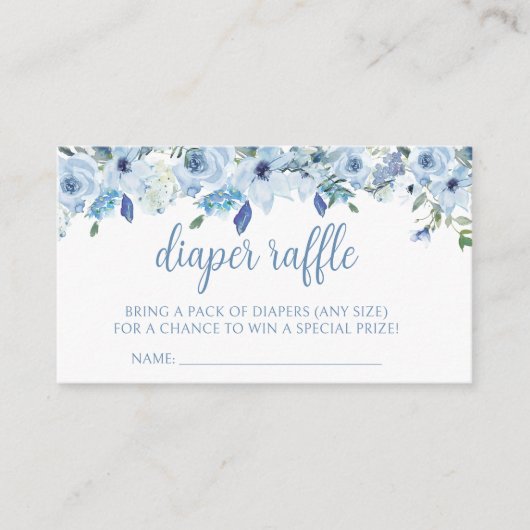 ブルーエレガントフローラ男の赤ちゃんシャワーおむつラッフル エンクロージャーカード (正面)