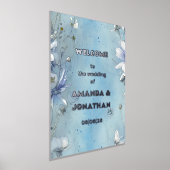 ブルーエレガントフローラ結婚のウェルカムフォイル記号 箔ポスター (レイダウン)