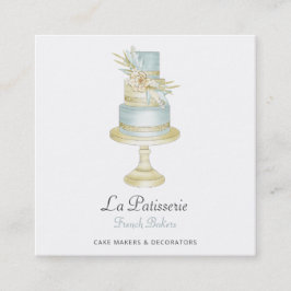 ブルーエレガントフローラ結婚ケーキメーカーベーカリー スクエア名刺