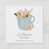 ブルーエレガントフローラ結婚ケーキメーカーベーカリー スクエア名刺 (正面)