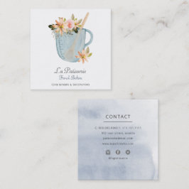 ブルーエレガントフローラ結婚ケーキメーカーベーカリー スクエア名刺