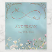 ブルーエレガントフローラ結婚ワインラベル ワインラベル (シングルラベル)