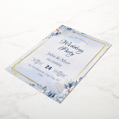 ブルーエレガントフローラ結婚式 箔招待状 (回転した状態)