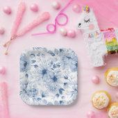 ブルーエレガントフローラ結婚紙プレート ペーパープレート (パーティー)