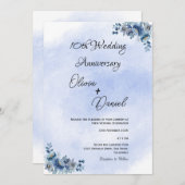 ブルーエレガントフローラ結婚記念日招待状 招待状 (正面/裏面)
