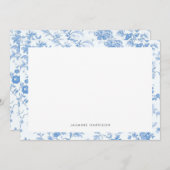 ブルーエレガントフローラ縁どトワフランスのールデジュイ ノートカード (正面/裏面)