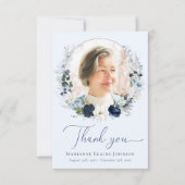 ブルーエレガントフローラ記念生命お祝い サンキューカード (正面)