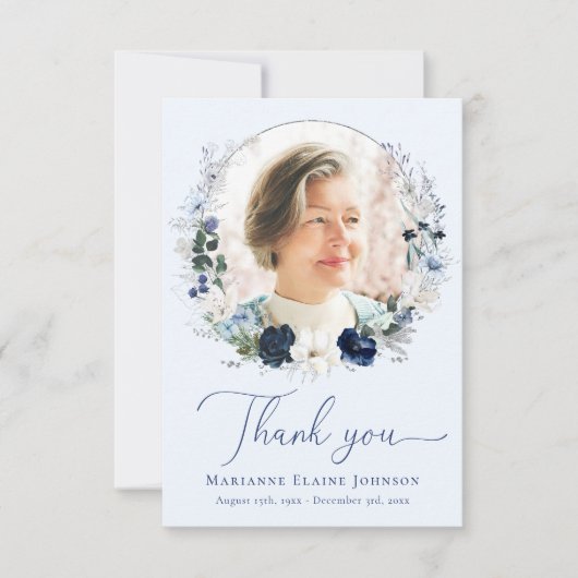 ブルーエレガントフローラ記念生命お祝い サンキューカード (正面)