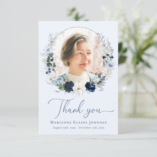 ブルーエレガントフローラ記念生命お祝い サンキューカード (スタンド正面)