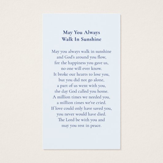 ブルーエレガントフローラ記念葬式祈りの言葉カード (裏面)