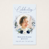 ブルーエレガントフローラ記念葬式祈りの言葉カード (正面)