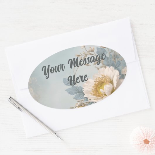 ブルーエレガントフローラ誕生会 楕円形シール (封筒)