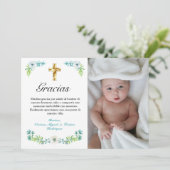 ブルーエレガントフローラ金ゴールドクロススペインのバプテスマ サンキューカード (スタンド正面)