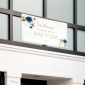 ブルーエレガントフローラ金ゴールドボーイバプティスウェルカムサイン 横断幕 (ビルの外側)