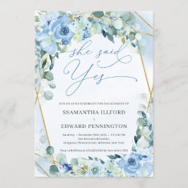 ブルーエレガントフローラ金ゴールド幾何学彼女はYesと述べた 招待状
