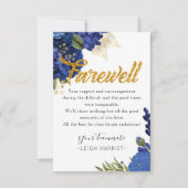 ブルーエレガントフローラ離れの同僚のお別れカード サンキューカード (正面)