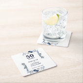 ブルーエレガントフローラ50周年結婚の日 スクエアペーパーコースター (インサイチュ)