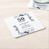 ブルーエレガントフローラ50周年結婚の日 スクエアペーパーコースター (アングル)