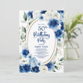 ブルーエレガントフローラ50th誕生日パーティー 招待状 (スタンド正面)