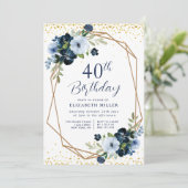 ブルーエレガントフローラ60th誕生日パーティーへの招待 招待状 (スタンド正面)