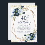 ブルーエレガントフローラ60th誕生日パーティーへの招待 招待状<br><div class="desc">フローラエレガントテーマデザインネイビーとライトブルーの水色の花。文字と色はパーソナライズされた。</div>