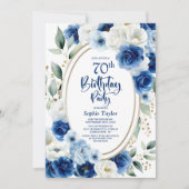 ブルーエレガントフローラ70th誕生日パーティー 招待状 (正面)