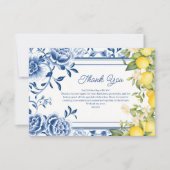 ブルーエレガントフローラ&イエローレモンブライダルシャワー サンキューカード (正面)