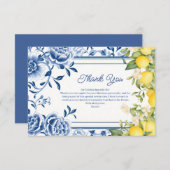 ブルーエレガントフローラ&イエローレモンブライダルシャワー サンキューカード (正面/裏面)