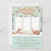 ブルーエレガントフローラ《キリスト教》洗礼式や命名式への招待 招待状 (正面)