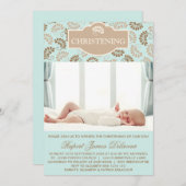ブルーエレガントフローラ《キリスト教》洗礼式や命名式への招待 招待状 (正面/裏面)