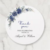 ブルーエレガントフローラ&ボタニカル結婚式の引き出物ラベル フェイバータグ (裏面)