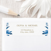 ブルーエレガントフローラChinoiserie差出人住所 ラベル (インサイチュ)