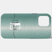 ブルーエレガントブモダンラシ仕上げメタルモノグラム Case-Mate iPhoneケース (裏面 (横))