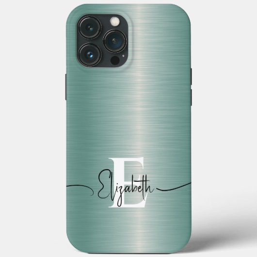 ブルーエレガントブモダンラシ仕上げメタルモノグラム Case-Mate iPhoneケース (裏面)