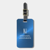 ブルーエレガントブラシ仕上げメタリックモノグラムのイニシャル ラゲッジタグ (正面縦)