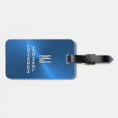 ブルーエレガントブラシ仕上げメタリックモノグラムのイニシャル ラゲッジタグ (裏面横)