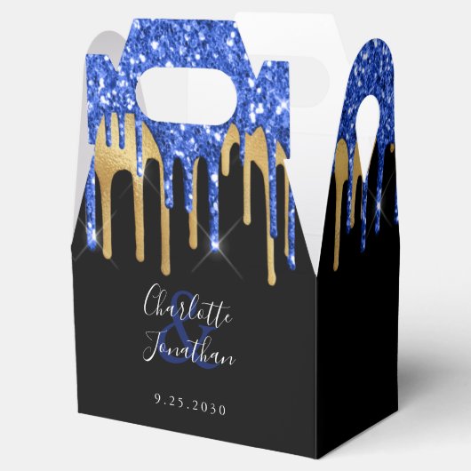 ブルーエレガントブラック金ゴールドグリッタードライ結婚プス フェイバーボックス (オープン)