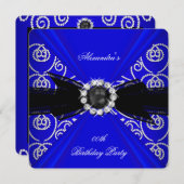 ブルーエレガントブ王室のラックスパールボウバースデーパーティー 招待状 (正面/裏面)