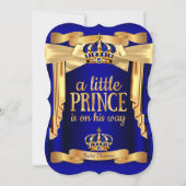 ブルーエレガントプリンス王室のベビーシャワー金ゴールドクラウン 招待状 (正面)