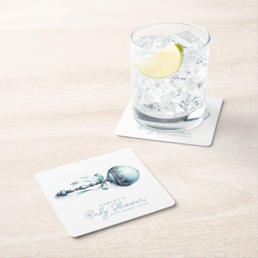 ブルーエレガントベビーガラトルボーイ赤ちゃんシャワー スクエアペーパーコースター (インサイチュ)