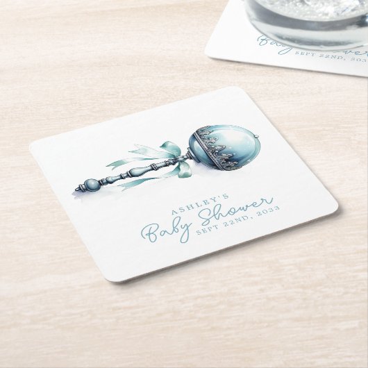 ブルーエレガントベビーガラトルボーイ赤ちゃんシャワー スクエアペーパーコースター (アングル)