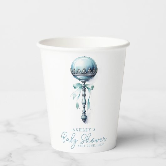 ブルーエレガントベビーガラトルボーイ赤ちゃんシャワー 紙コップ (裏面)