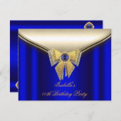 ブルーエレガントベ王室のージュ金ゴールド誕生日パーティー2 招待状 (正面/裏面)
