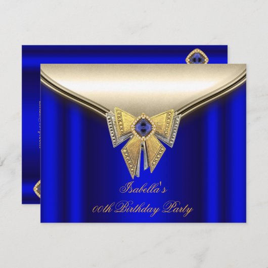 ブルーエレガントベ王室のージュ金ゴールド誕生日パーティー2 招待状 (正面/裏面)